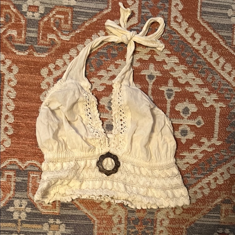 Cream Halter Top with Lace Detailing